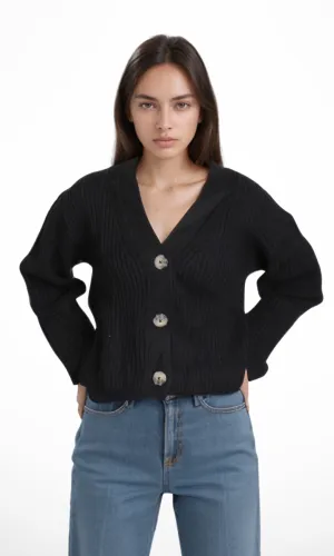 Original Women Ribbed Cardigan (Black)