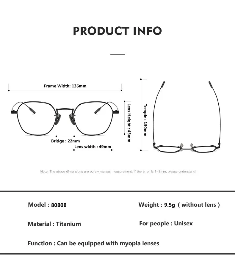 Oveliness Unisex Full Rim Irregular Square Titanium Eyeglasses 80808