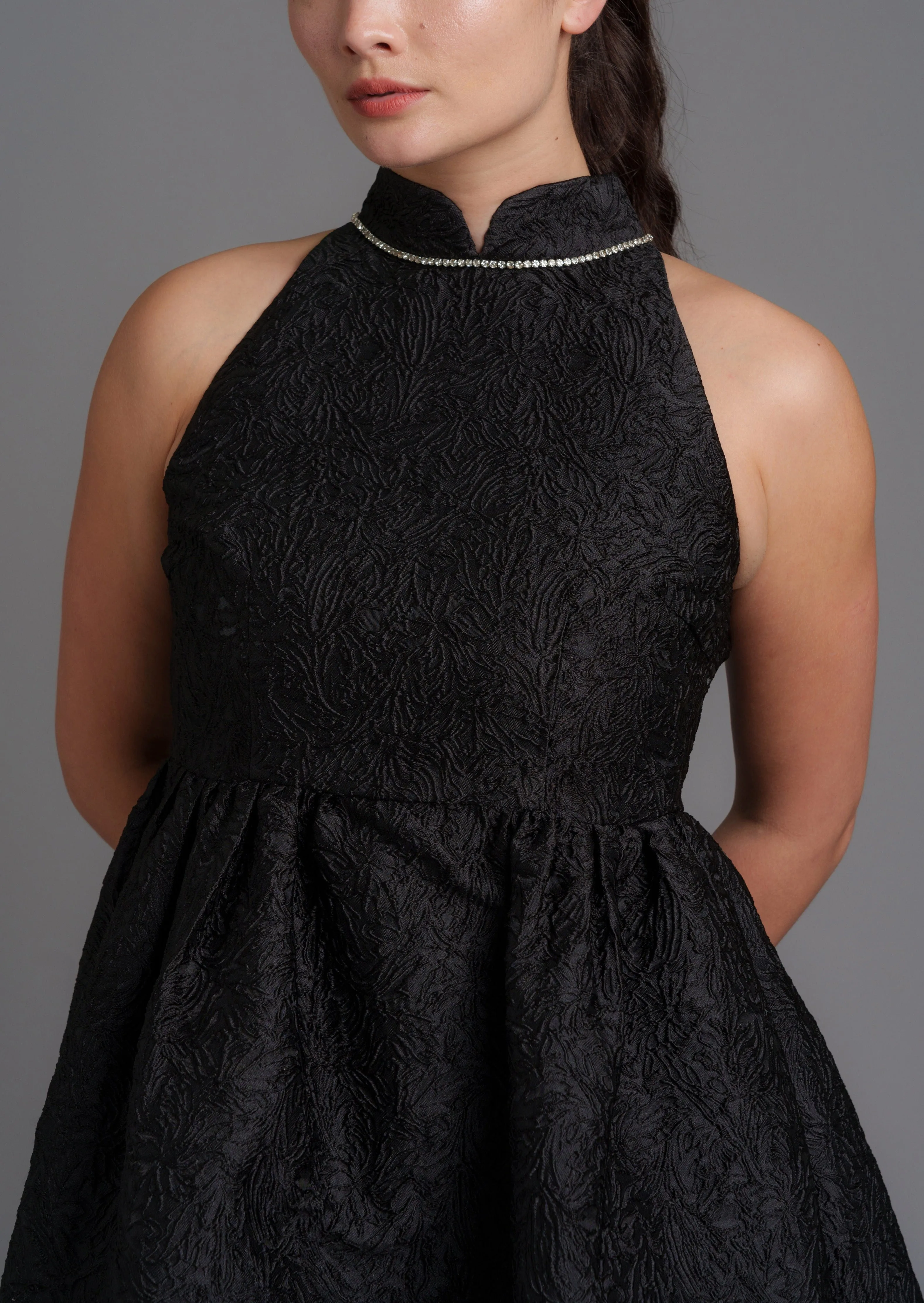Petunia Brocade Mini Qipao (Black)