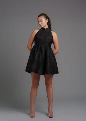 Petunia Brocade Mini Qipao (Black)