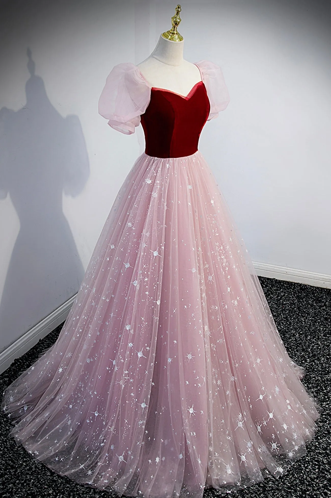 Pink Tulle Long Prom Dress A-Line Formal Evening Dress