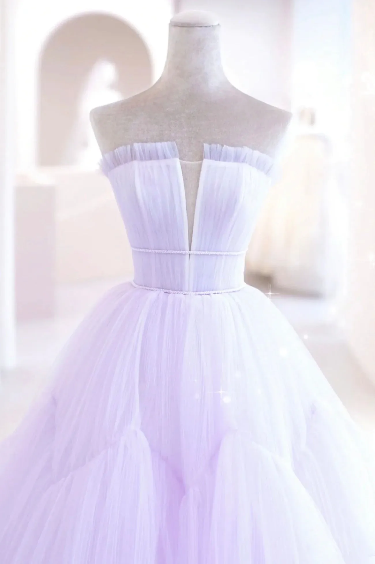 Purple Strapless Tulle Long Formal Gown Purple A-Line Evening Dress