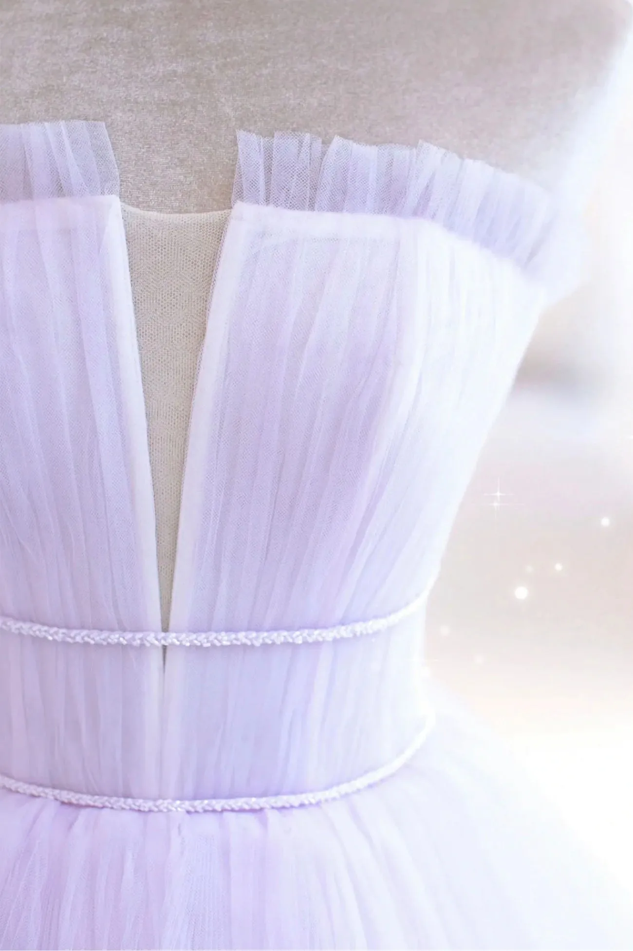 Purple Strapless Tulle Long Formal Gown Purple A-Line Evening Dress