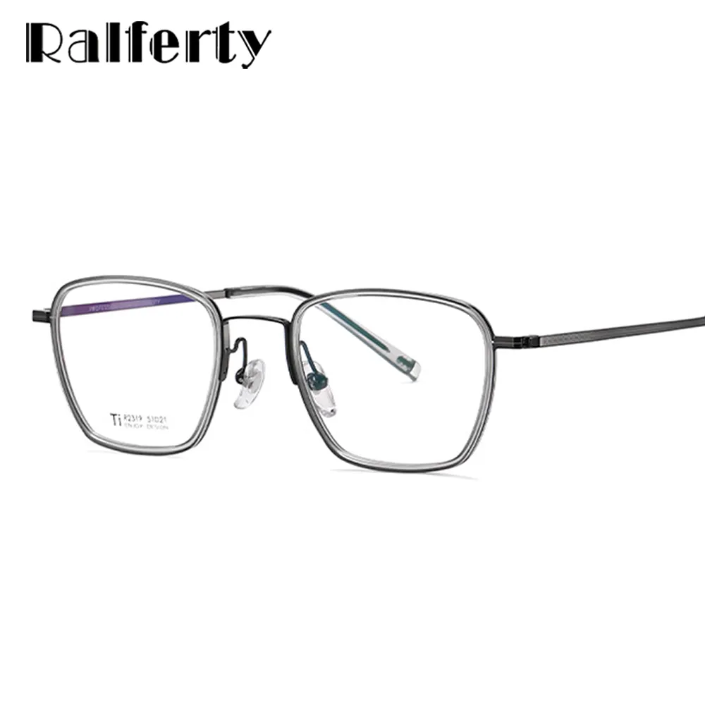 Ralferty Unisex Full Rim Irregular Square Acetate Titanium Eyeglasses D2319