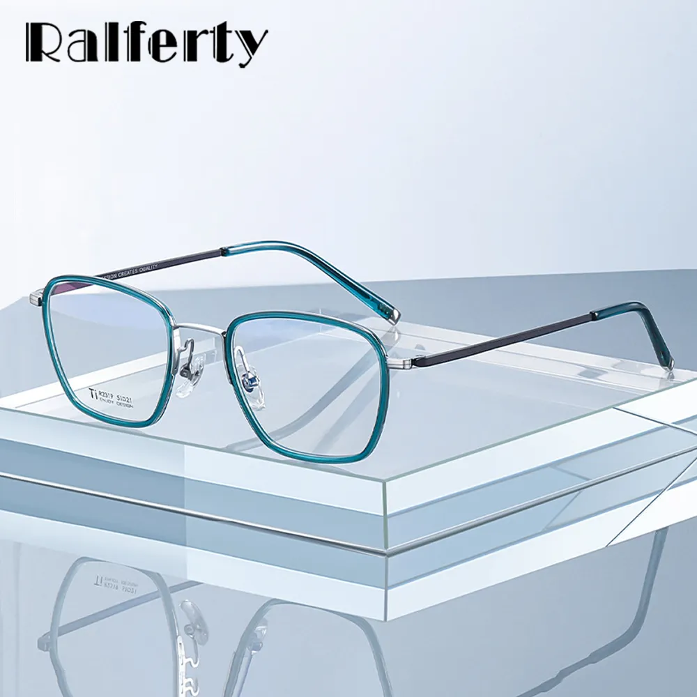 Ralferty Unisex Full Rim Irregular Square Acetate Titanium Eyeglasses D2319