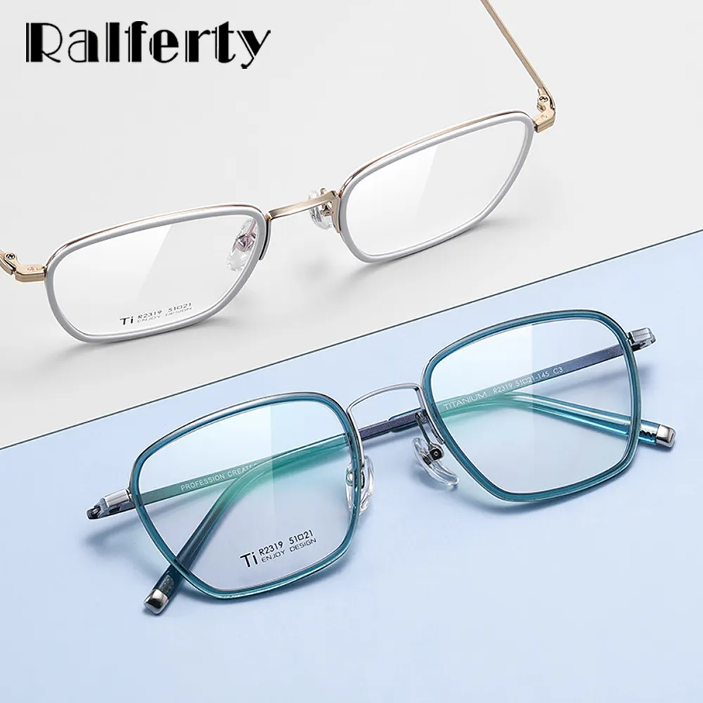 Ralferty Unisex Full Rim Irregular Square Acetate Titanium Eyeglasses D2319