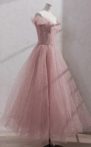 Shiny Party Dress Fairy Midi Dress Pink Prom Dress Custom Made