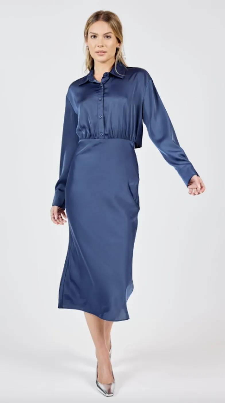 Shirt Open Back Midi Dress