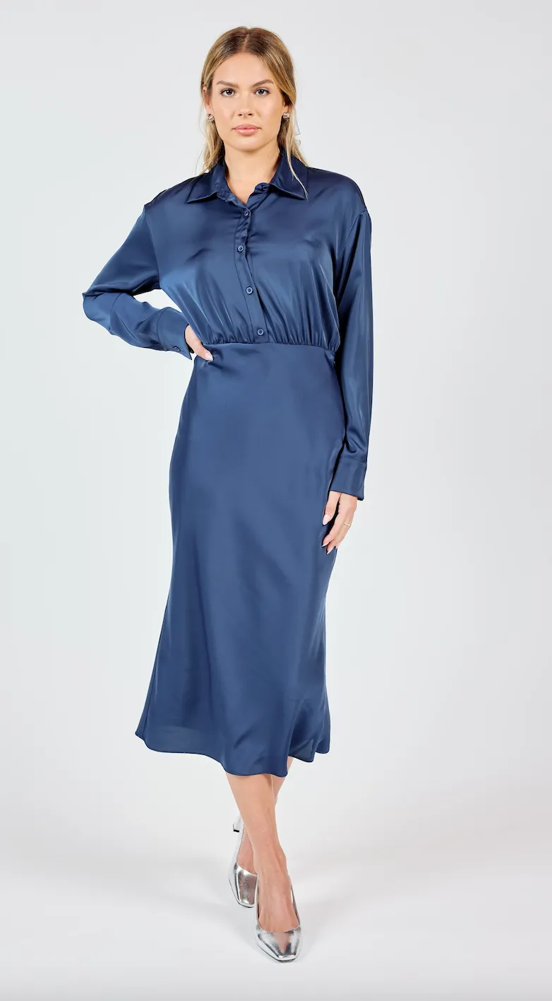 Shirt Open Back Midi Dress