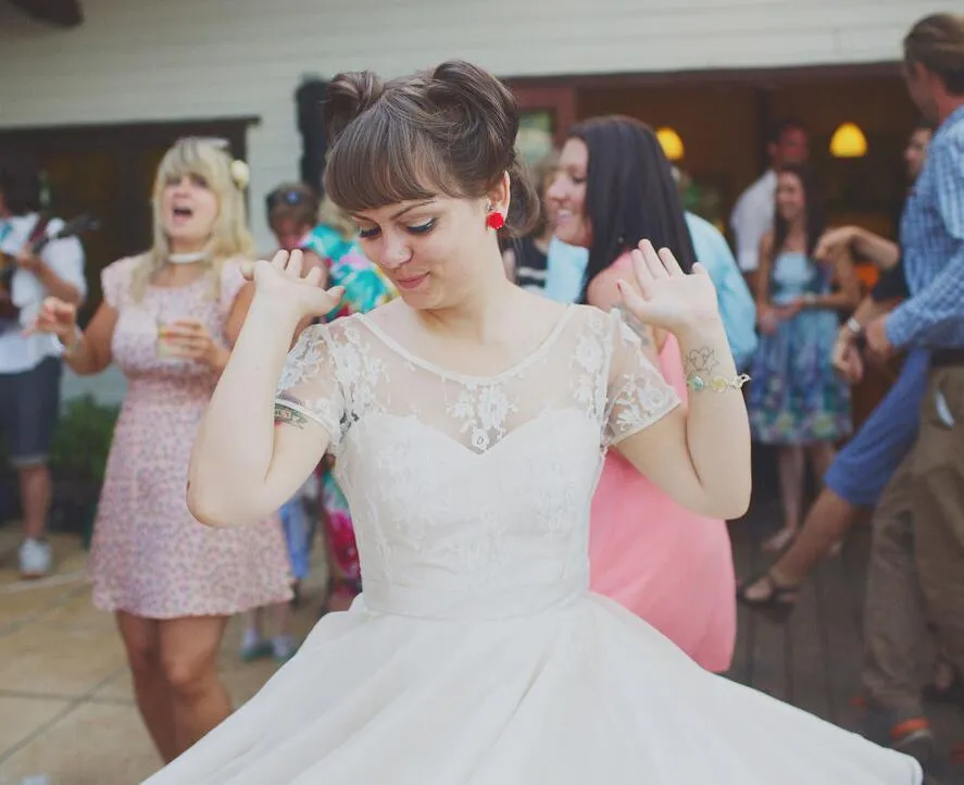Short Sleeve Vintage Tea Length Wedding Dress,20111655