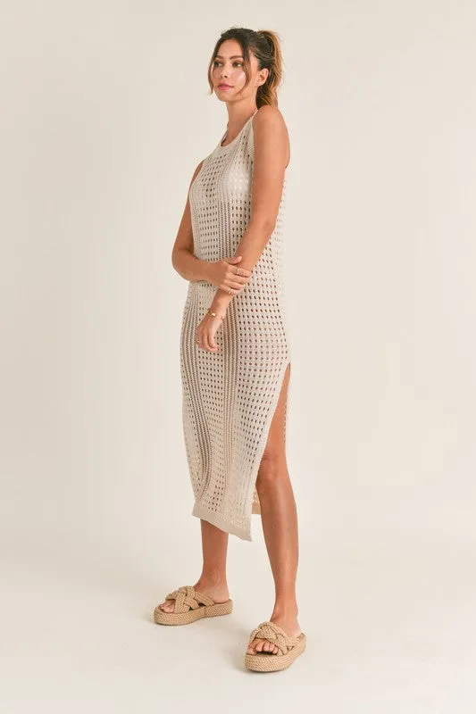 Solaris Crochet Cover Up Midi Dress Cream