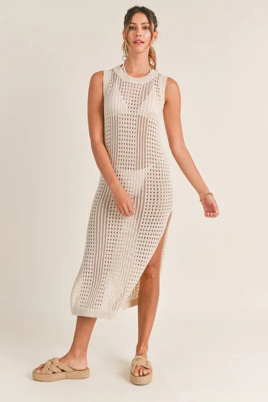 Solaris Crochet Cover Up Midi Dress Cream
