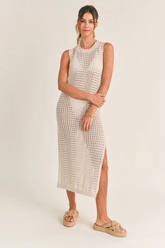 Solaris Crochet Cover Up Midi Dress Cream