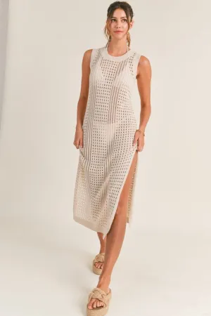Solaris Crochet Cover Up Midi Dress Cream