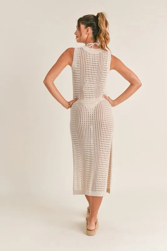 Solaris Crochet Cover Up Midi Dress Cream