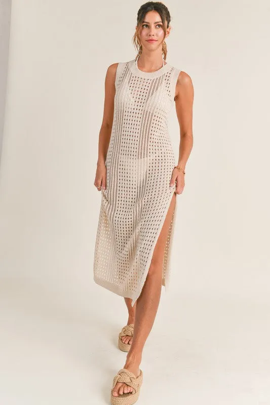 Solaris Crochet Cover Up Midi Dress Cream