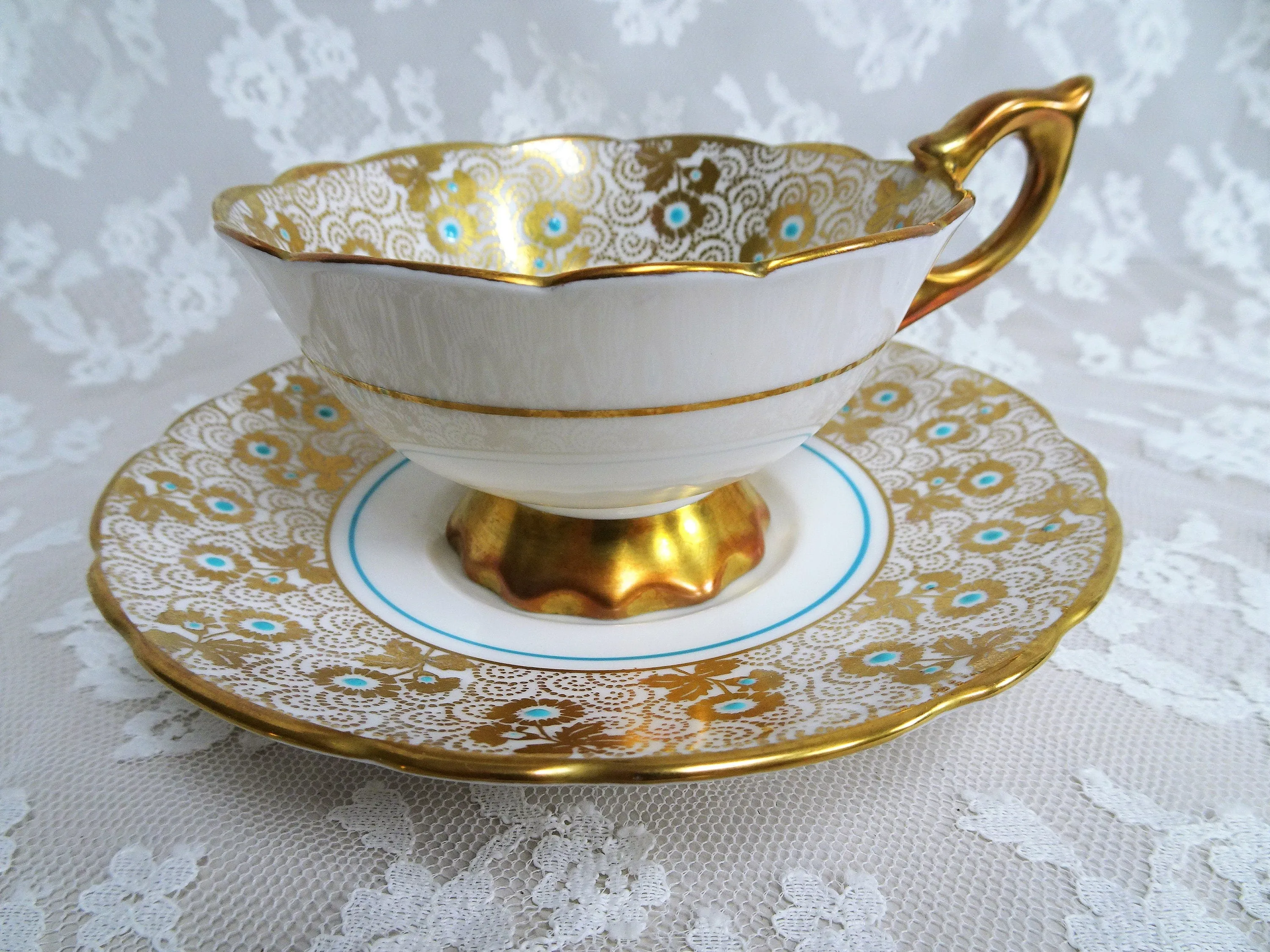 STUNNING Cabinet Teacup and Saucer,Royal Stafford English Bone China,Bridal Showers, Gifts,Vintage Collectible Cups and Saucers