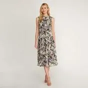 Summer Floral Chiffon Fit and Flare Dress