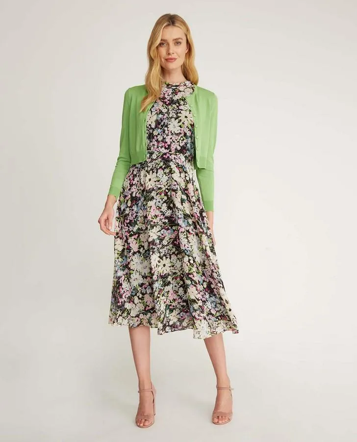 Summer Floral Chiffon Fit and Flare Dress