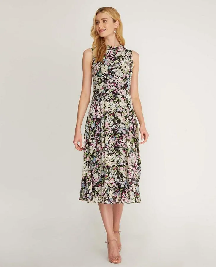 Summer Floral Chiffon Fit and Flare Dress