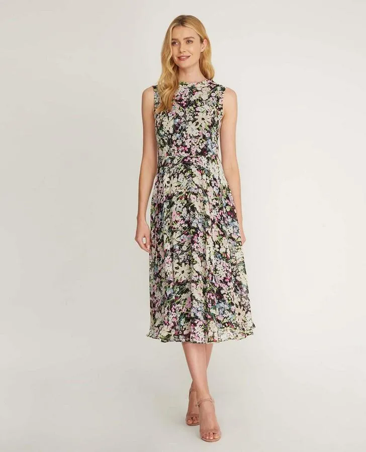 Summer Floral Chiffon Fit and Flare Dress