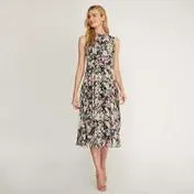 Summer Floral Chiffon Fit and Flare Dress