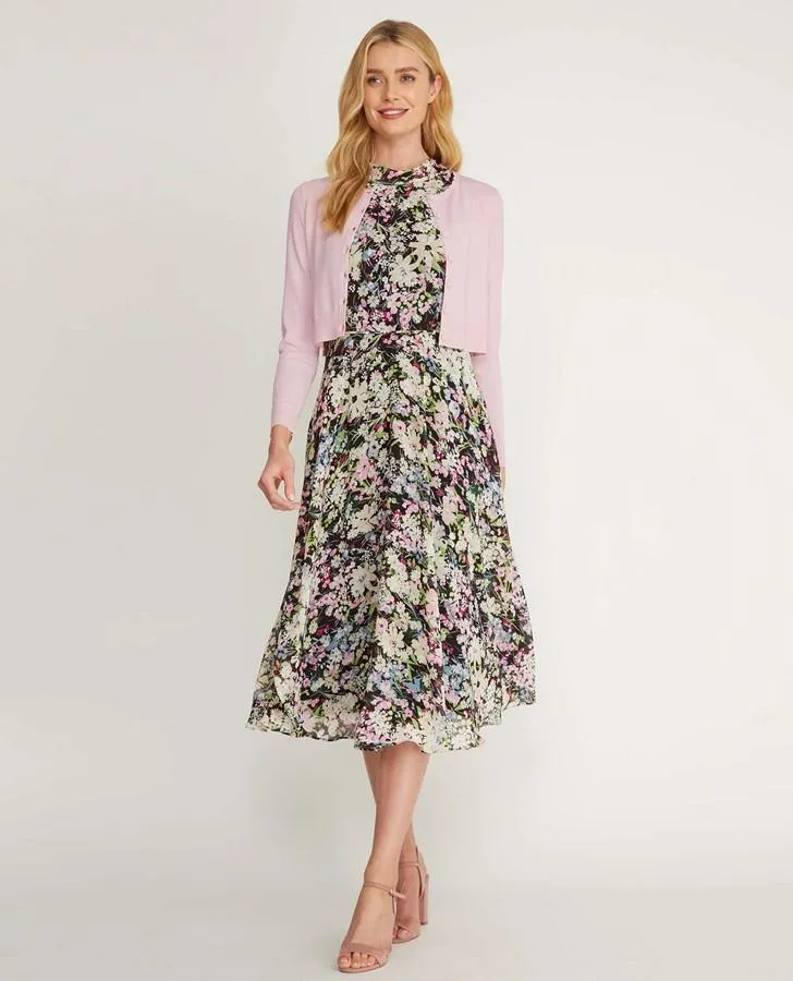 Summer Floral Chiffon Fit and Flare Dress