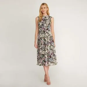 Summer Floral Chiffon Fit and Flare Dress