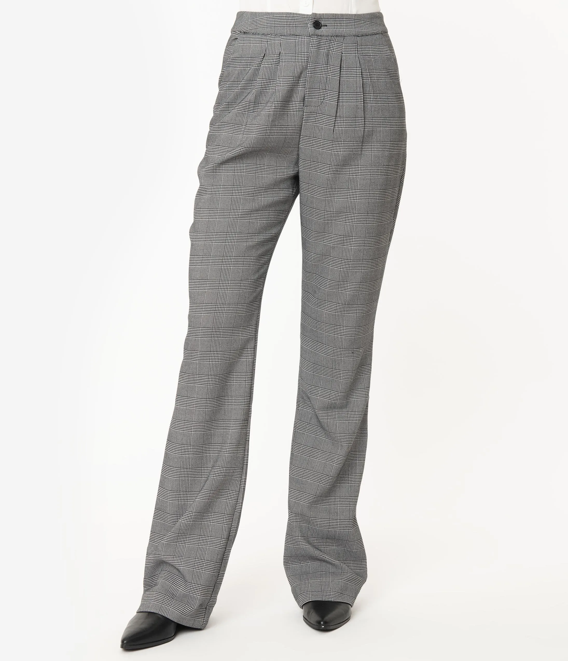 Unique Vintage Grey Glen Check Dietrich Pants