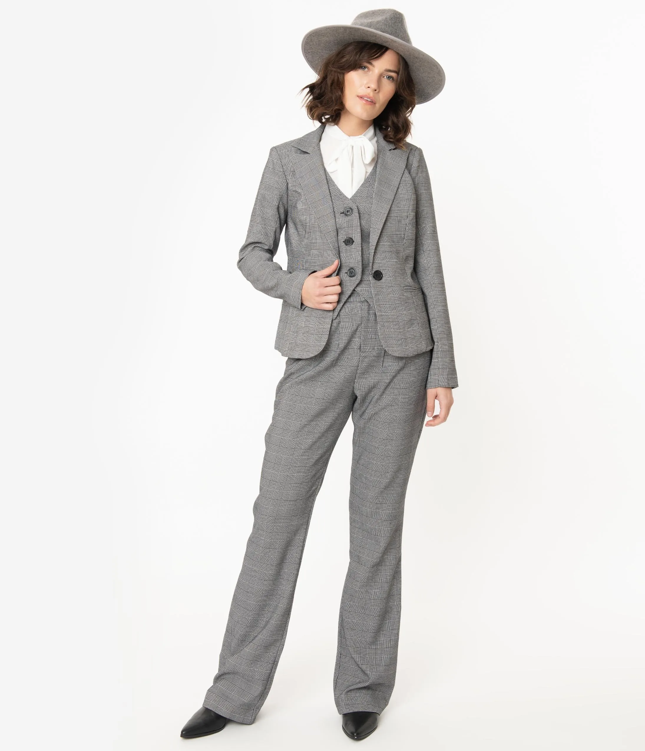 Unique Vintage Grey Glen Check Dietrich Pants