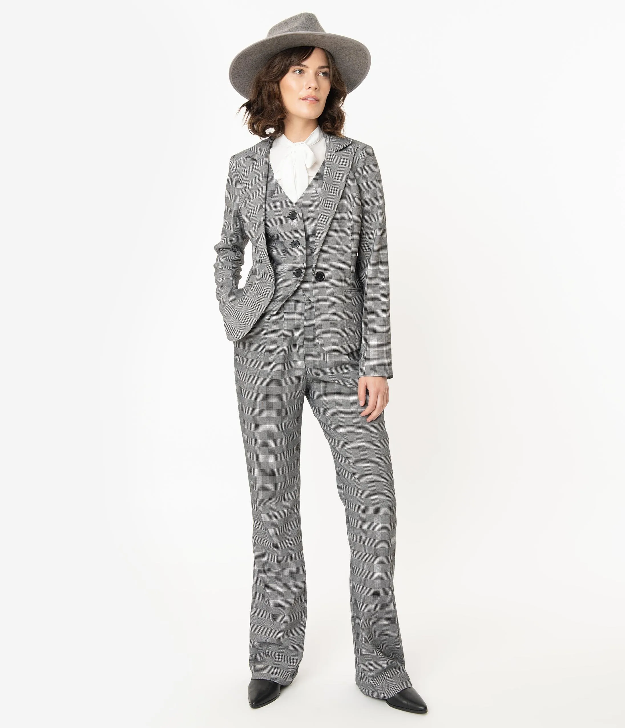 Unique Vintage Grey Glen Check Dietrich Pants