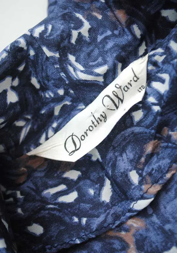 Vintage 1950s Blue Rayon Shirt-waister • Pussy Bow • Tea Dress