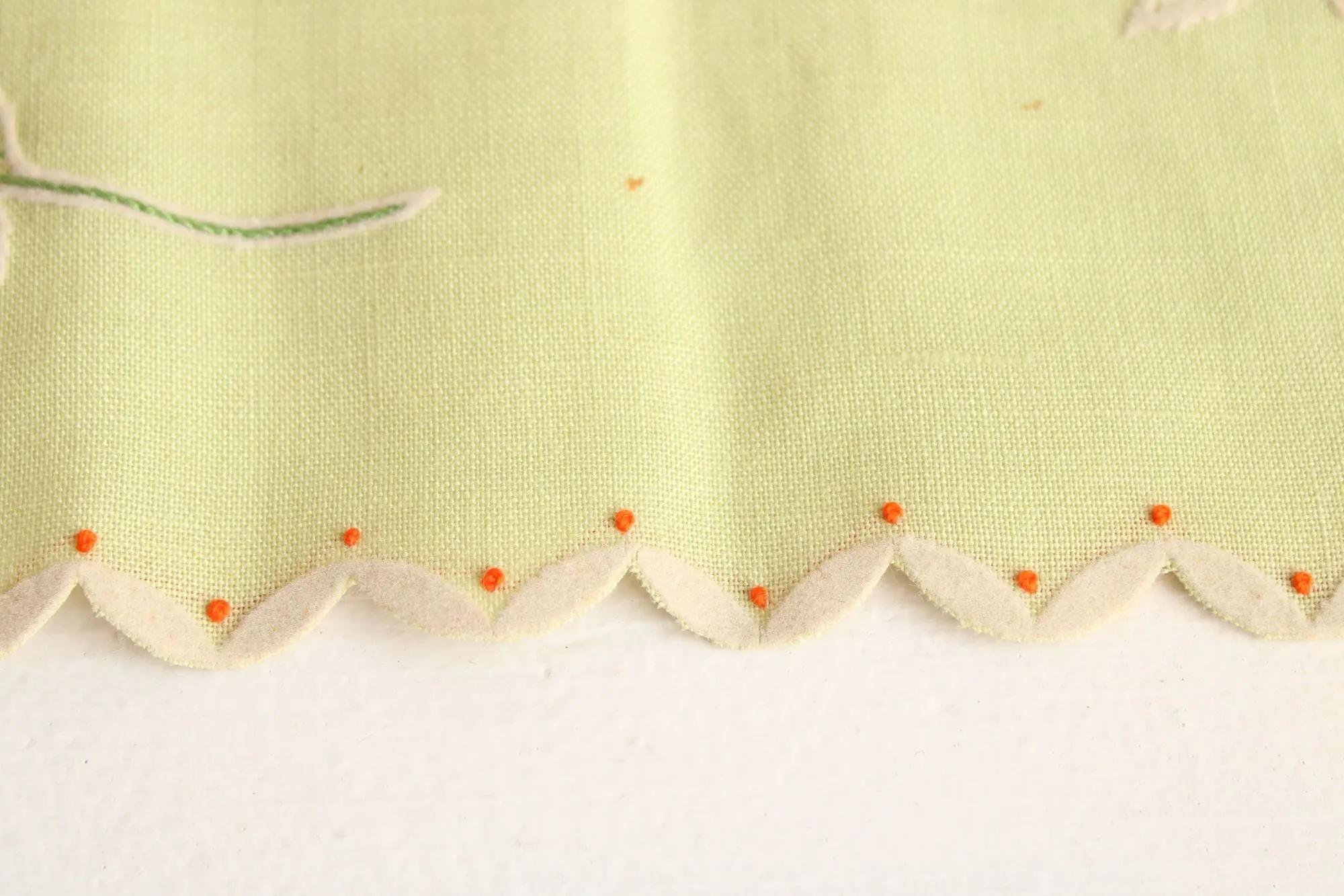 Vintage Green Linen Tea Towel with Floral Rose Embroidery