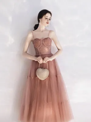 Vintage Peach Pink Tea Length Prom Dress
