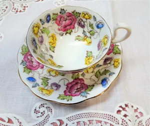 VINTAGE Royal Standard English Bone China Sumptuous Wide Teacup and Saucer,Royal Tudor Pattern, Lavish Cup and Saucer,Collectible Teacups