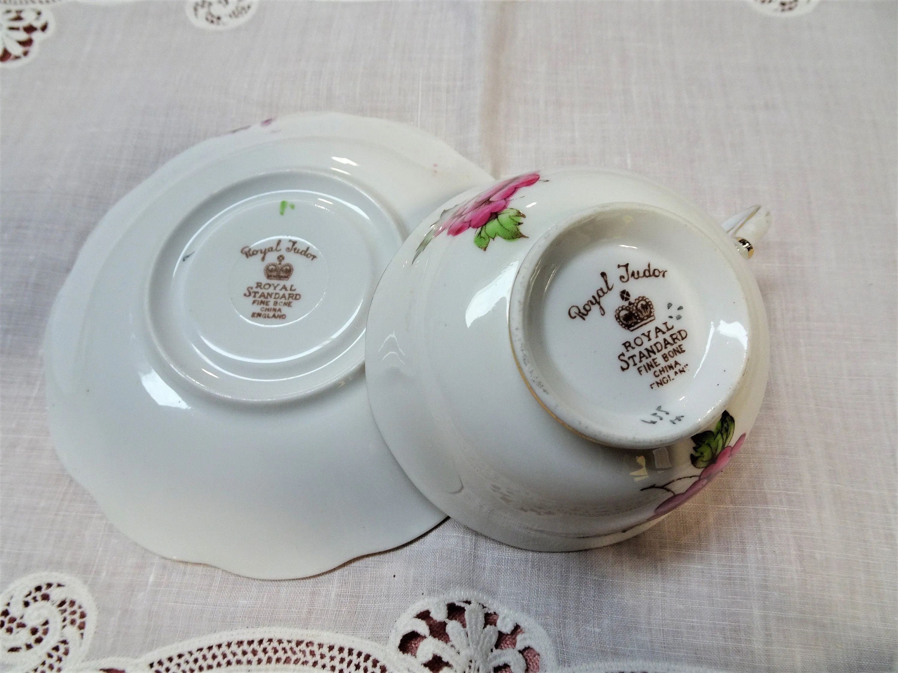 VINTAGE Royal Standard English Bone China Sumptuous Wide Teacup and Saucer,Royal Tudor Pattern, Lavish Cup and Saucer,Collectible Teacups