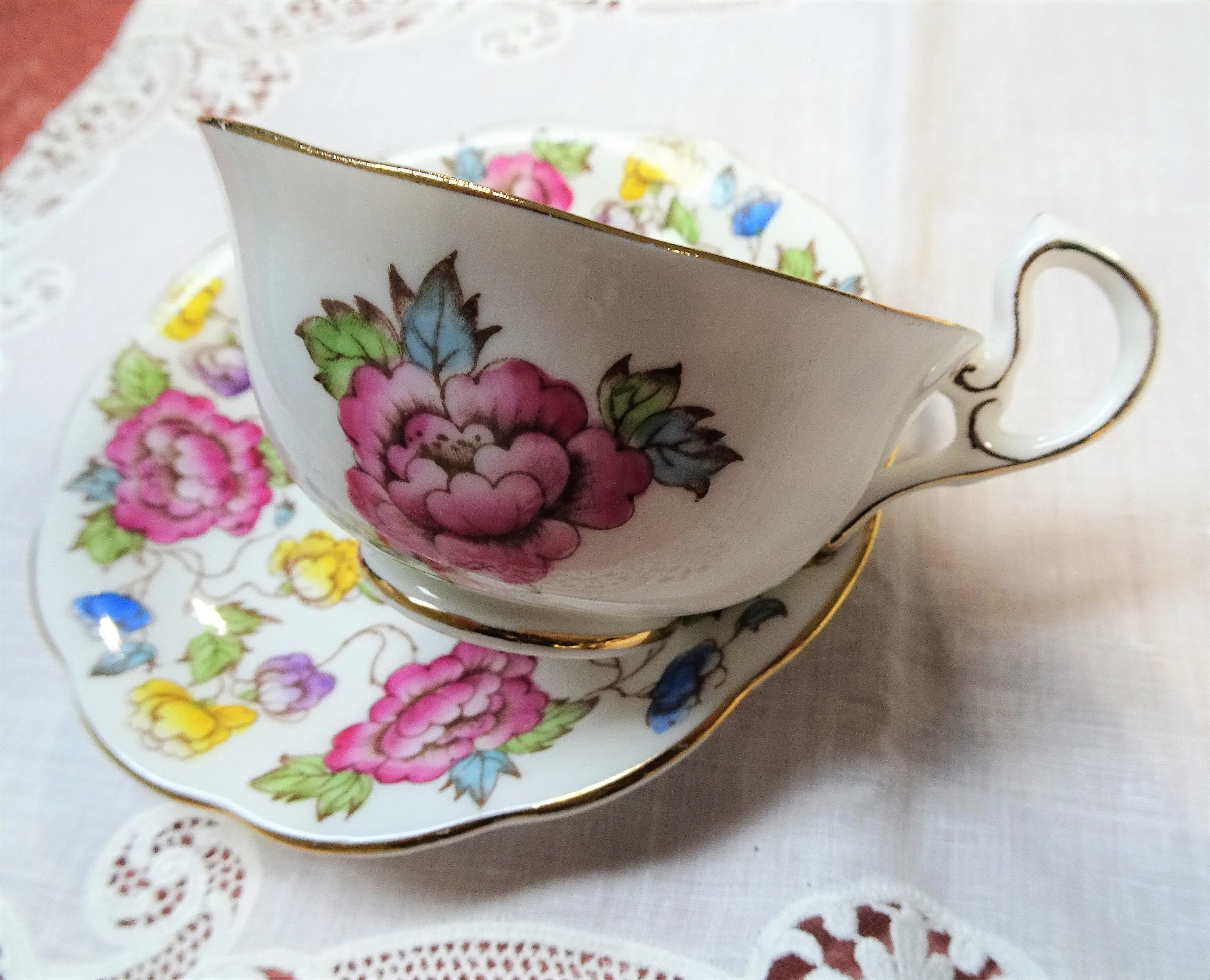 VINTAGE Royal Standard English Bone China Sumptuous Wide Teacup and Saucer,Royal Tudor Pattern, Lavish Cup and Saucer,Collectible Teacups