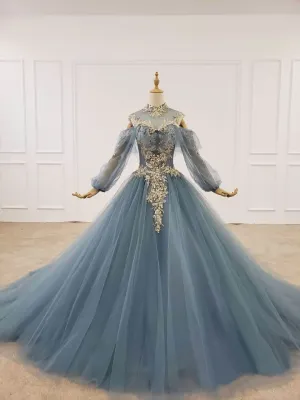 Vintage Tulle Long Sleeve Prom Dress Custom Evening Dress