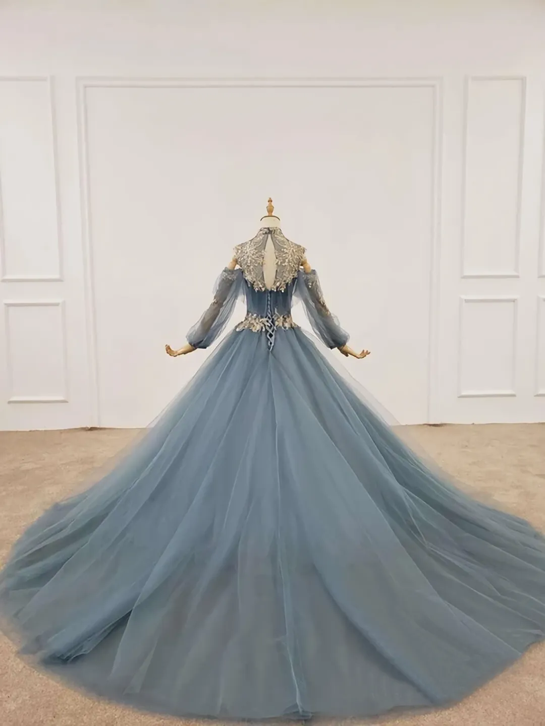 Vintage Tulle Long Sleeve Prom Dress Custom Evening Dress