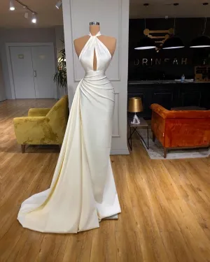 White Long Prom Dress Sleeveless Evening Dress