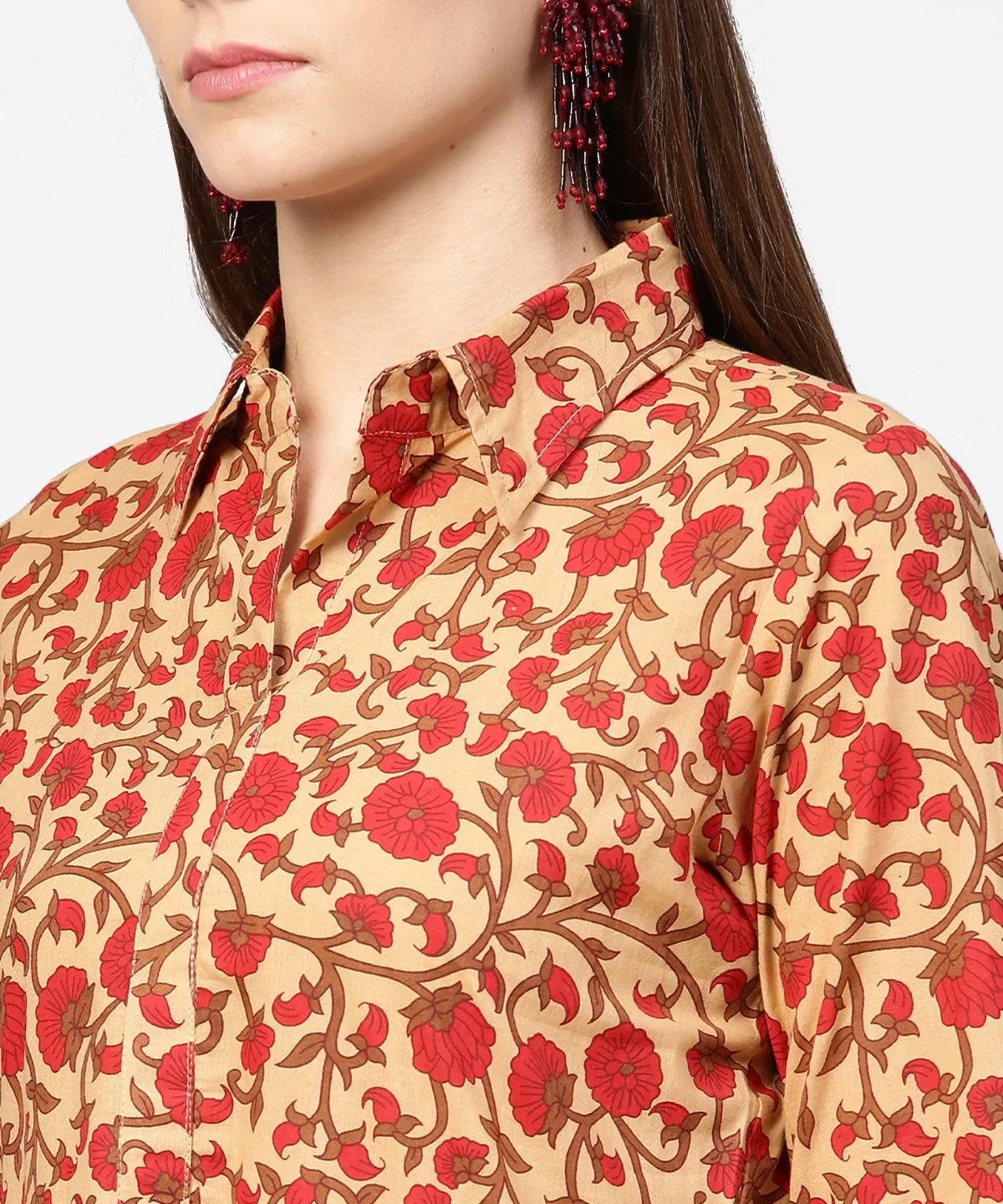 Yellow & Red Printed Half Sleeve Cotton Maxi Dress